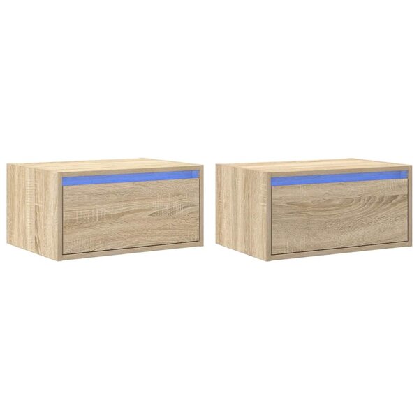 vidaXL Tables de chevet murales avec lumières LED 2 Pièces chêne sonoma