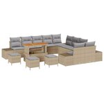 Ensemble de Canapé de Jardin de 14 pièces avec Coussins Beige Poly Rotin Acacia