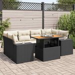 vidaXL Salon de jardin 7 Pièces avec coussins noir résine tressée