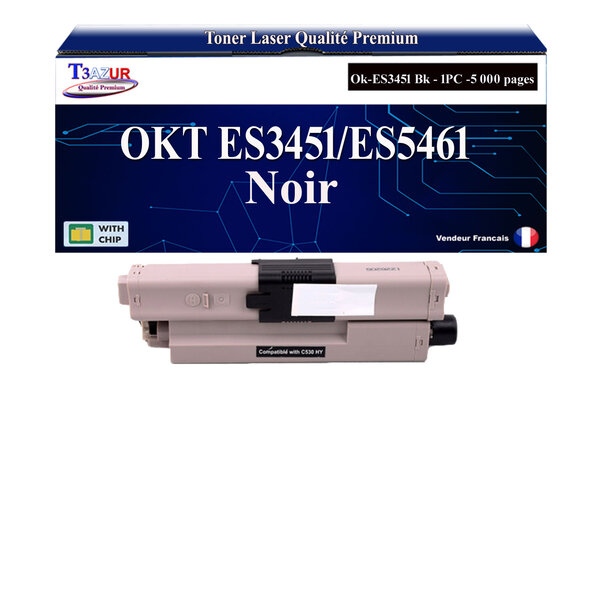 T3AZUR - Toner compatible avec Oki ES3451 MFP  ES5430DN  ES5461 MFP Noir