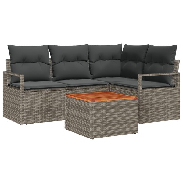 vidaXL Ensemble de Canapés de Jardin 5 Pièces Gris Grand Rotin