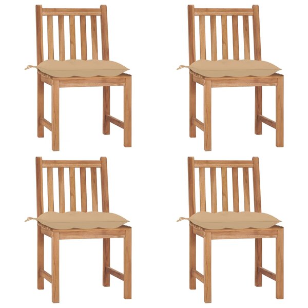vidaXL Chaises de jardin lot de 4 avec coussins Bois de teck massif