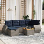 vidaXL Salon de jardin 7 Pièces avec coussins gris résine tressée