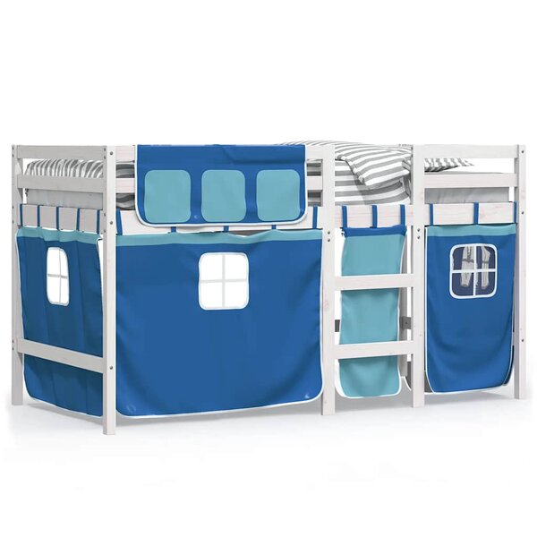 vidaXL Lit mezzanine enfants avec rideaux sans matelas bleu 90x190 cm