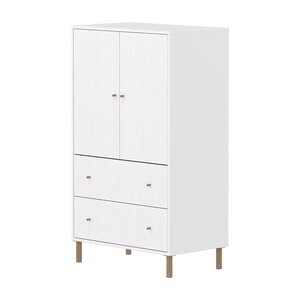 Flexa SAGA Armoire 2 portes et 2 tiroirs a facades rainurees Blanche Pieds et boutons en chene