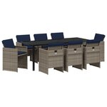 vidaXL Set de salle à manger de jardin de 9 pièces avec coussins en poly rattan gris