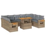 vidaXL Salon de jardin avec coussins 10Pièces beige résine tressée acacia