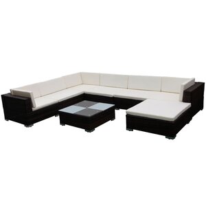 vidaXL Salon de jardin 8 Pièces avec coussins résine tressée marron