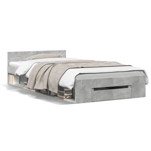 vidaXL Cadre de lit avec tiroir sans matelas gris béton 90x190 cm