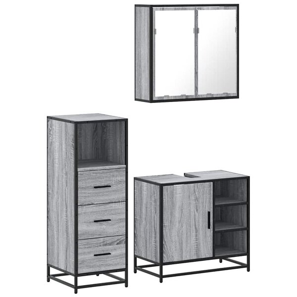 vidaXL Ensemble de meubles de salle de bain 3 Pièces Sonoma gris