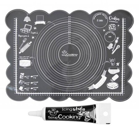 Tapis de pâtissier en silicone 60 x 43 5 cm + Stylo glaçage noir