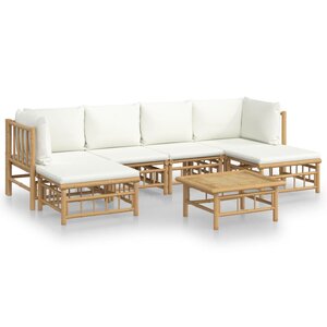 vidaXL Salon de jardin 7 Pièces avec coussins blanc crème bambou