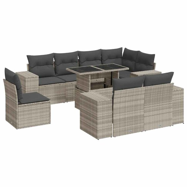 vidaXL Salon de jardin 9 Pièces avec coussins gris clair résine tressée