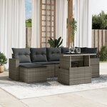 vidaXL Salon de jardin avec coussins 7 Pièces gris résine tressée