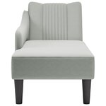 vidaXL Fauteuil long avec accoudoir droit gris clair velours