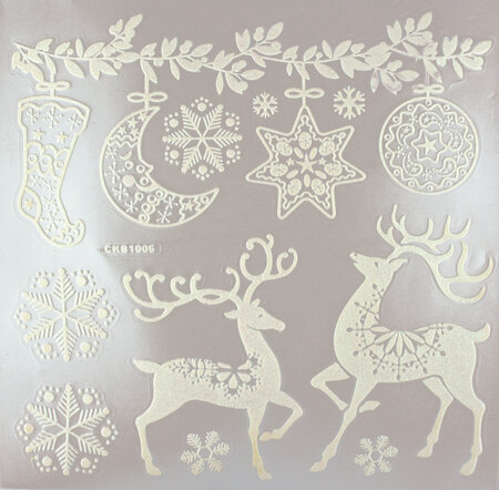 Sticker vitrostatique Blanc pailleté Renne de Noël