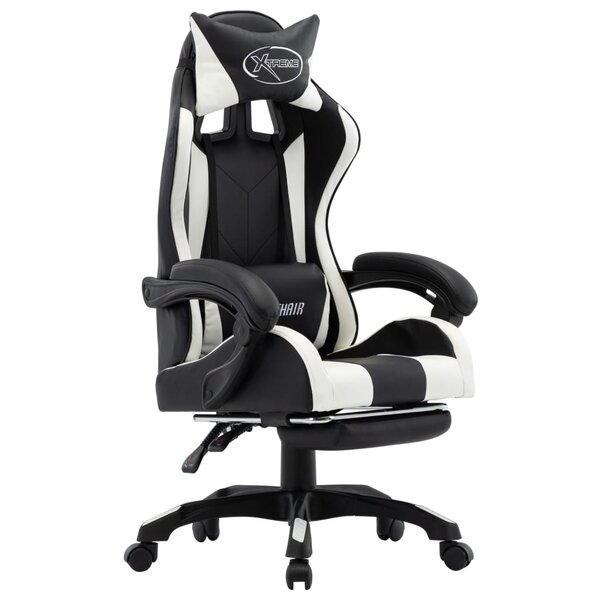 vidaXL Fauteuil de jeux vidéo et repose-pied Blanc et noir Similicuir