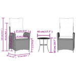 vidaXL Ensemble de bistro 3 Pièces avec coussins noir résine tressée