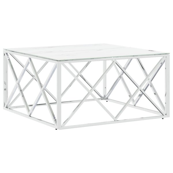 vidaXL Table basse argenté 80x80x40 cm acier inoxydable et verre