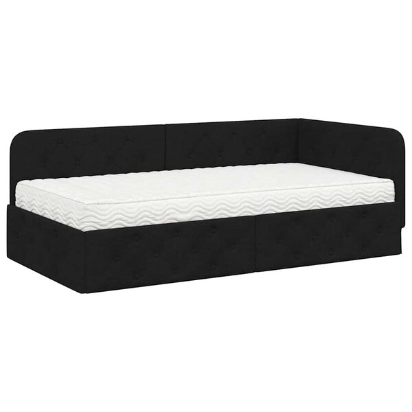 vidaXL Cadre de lit d'angle Noir 90 x 200 cm tissu