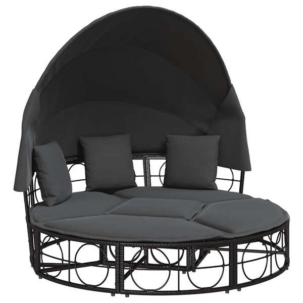vidaXL Lit de repos d'extérieur avec auvent et coussins résine tressée