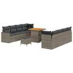 vidaXL Ensemble de canapé de jardin 11 pièces avec des coussins gris en polyrotin d'acacia