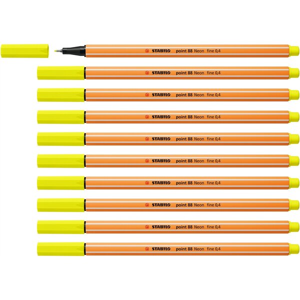 Stylo-Feutre POINT 88 Pointe Fine 0 4 mm Jaune FLUO x 10 STABILO