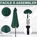 Parasol inclinable de jardin balcon terrasse manivelle toile polyester imperméabilisée haute densité 180 g/m² Ø2 7 x 2 35H m alu vert