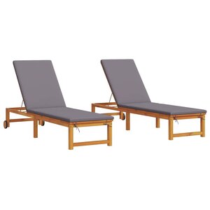 vidaXL Chaises longues (2 Pièces) avec coussins en bois d'acacia