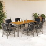 vidaXL Ensemble à manger de jardin et coussins 7 Pièces gris rotin