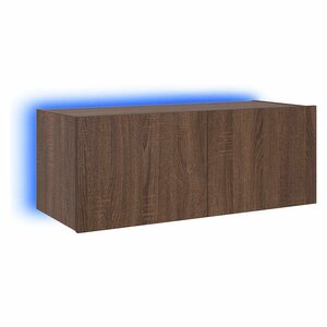 vidaXL Meuble TV mural avec lumières LED chêne marron 80x35x31 cm