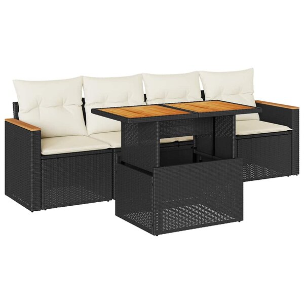 vidaXL Salon de jardin 5 Pièces avec coussins noir résine tressée acacia
