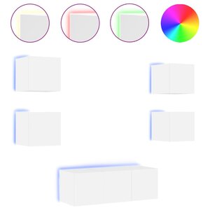 vidaXL Unités murales TV avec LED 6 Pièces blanc bois d'ingénierie
