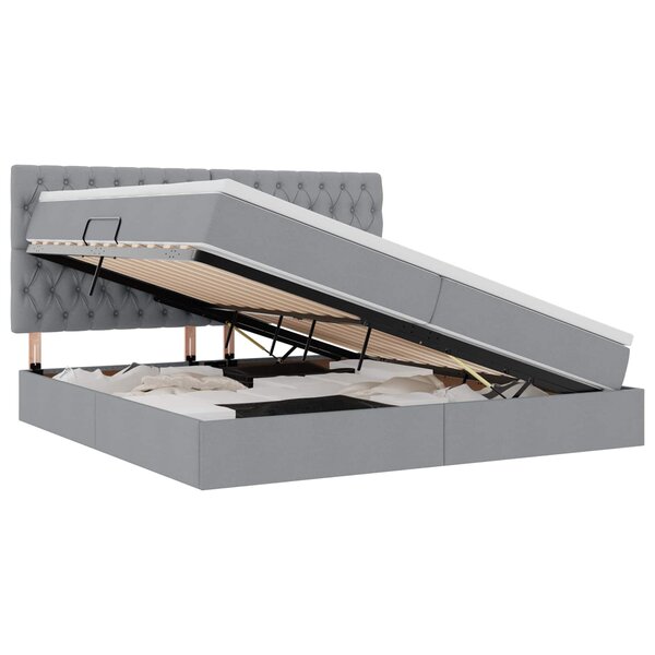 vidaXL Lit de rangement LED avec matelas Gris clair 200 x 200 cm Tissu