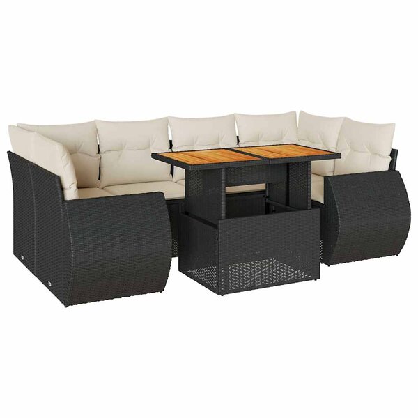 vidaXL Salon de jardin 7 Pièces avec coussins noir résine tressée