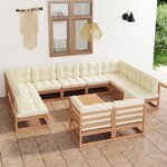 vidaXL Salon de jardin 12 Pièces avec coussins marron miel bois de pin