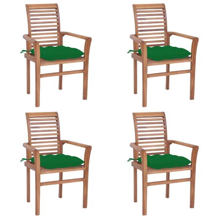 vidaXL Chaises à dîner 4 Pièces avec coussins vert Bois de teck solide