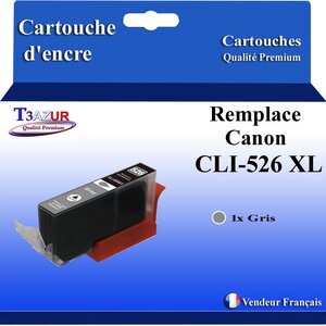 T3AZUR - Cartouche compatible avec Canon CLI526 CLI-526 XL pour Canon Pixma MG6150 MG6250 MG8150 MG8250 - Gris