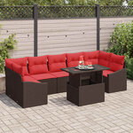 vidaXL Ensemble de canapé de jardin 8 Pièces Marron et rouge polyrotin