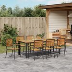vidaXL Ensemble de Salle à Manger de Jardin de 9 Pièces Noir Poly Rattan Acacia