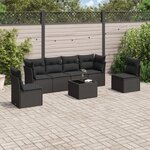 vidaXL Salon de jardin 7 Pièces avec coussins noir résine tressée