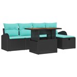 vidaXL Ensemble de canapé de jardin 6 Pièces Noir polyrotin