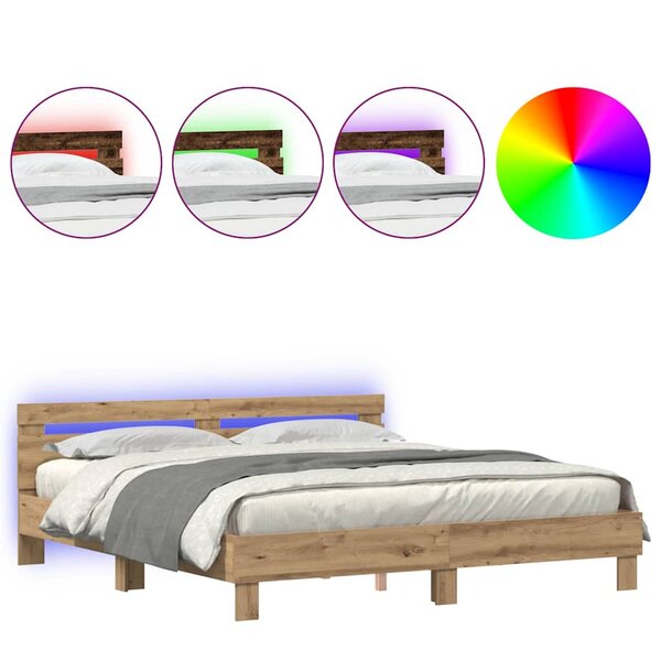 vidaXL Cadre de lit chêne artisanal 200 x 200 cm Bois d'ingénierie