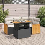 vidaXL Salon de jardin 5 Pièces avec coussins noir résine tressée acacia