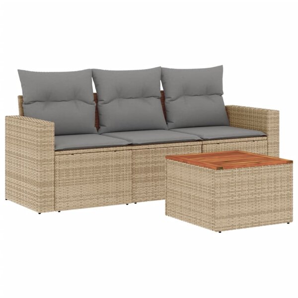 vidaXL Salon de jardin avec coussins 4 Pièces beige résine tressée