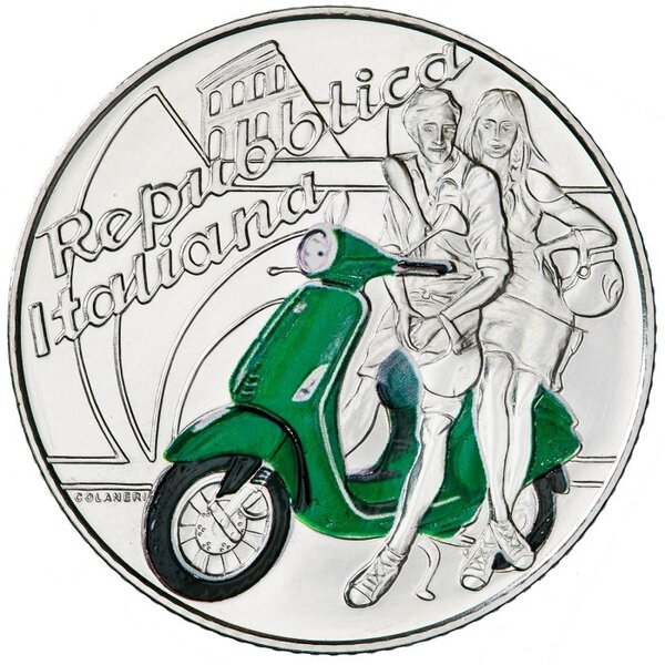 Pièce de monnaie 5 euro Italie 2019 argent BU – Vespa (verte)