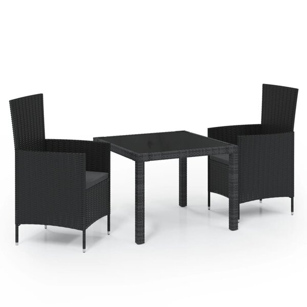 vidaXL Salon d'extérieur 3 Pièces avec coussins Résine tressée Noir