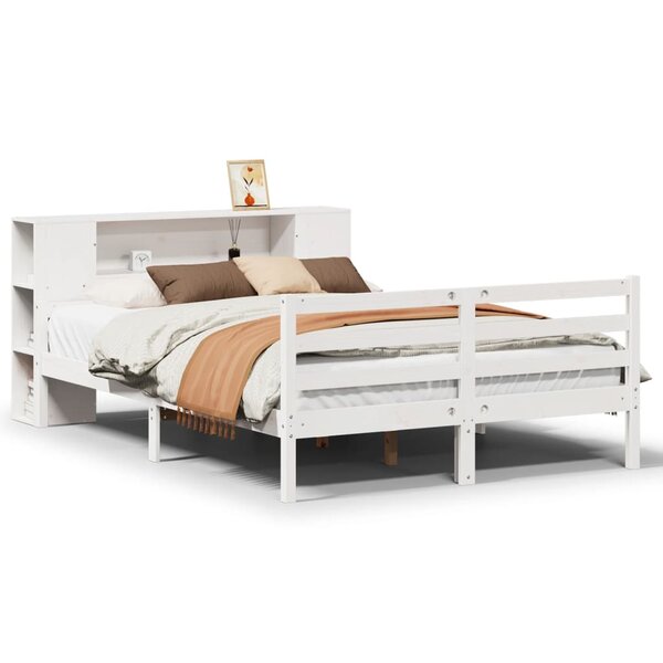 vidaXL Lit bibliothèque sans matelas blanc 135x190 cm bois pin massif
