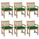 vidaXL Chaises de jardin 6 Pièces avec coussins vert Bois de teck solide