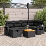 vidaXL Salon de jardin 7 Pièces avec coussins noir résine tressée